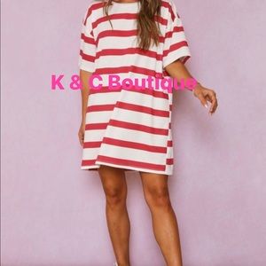 Red and Ivory Loose Tshirt Dress